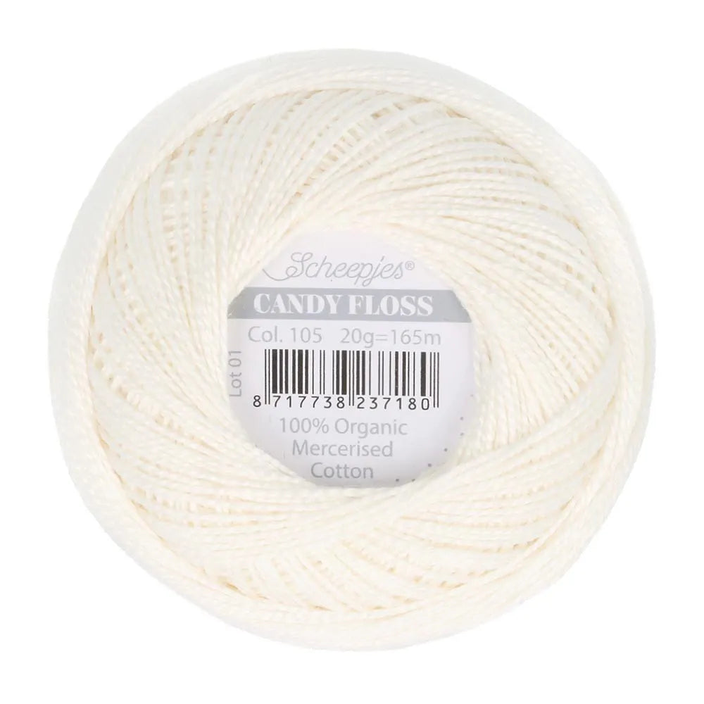 Scheepjes - Coton perlé Candy Floss 20 g - 105 Bridal White Blanc Nuptial Ecru