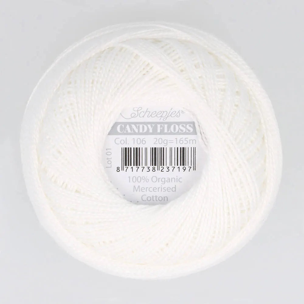Scheepjes - Coton perlé Candy Floss 20 g - 106 Snow White Blanc Neige
