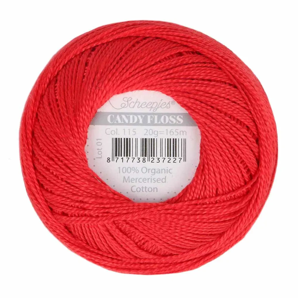 Scheepjes - Coton perlé Candy Floss 20 g - 115 Hot Red Rouge Vif
