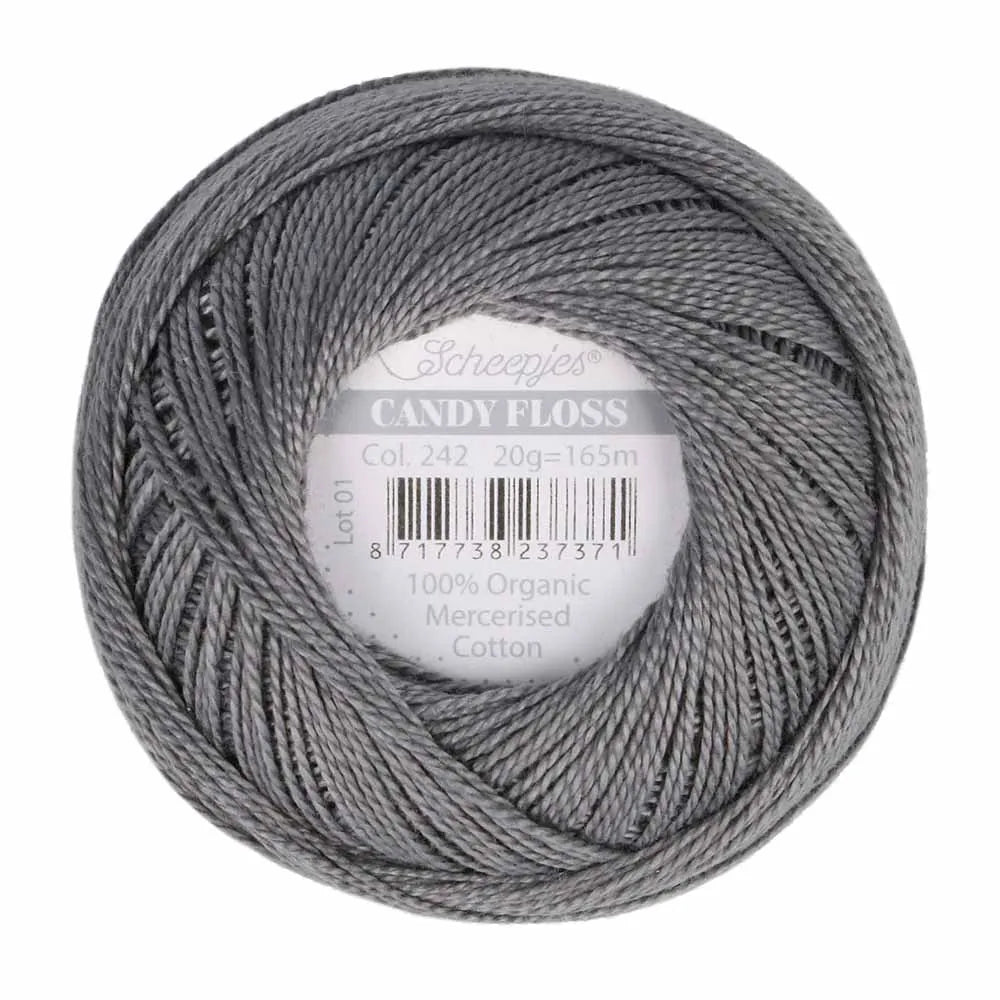 Scheepjes - Coton perlé Candy Floss 20 g - 242 Metal Grey Gris Métal