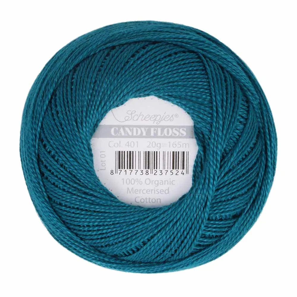 Scheepjes - Coton perlé Candy Floss 20 g - 401 Dark Teal Bleu Canard