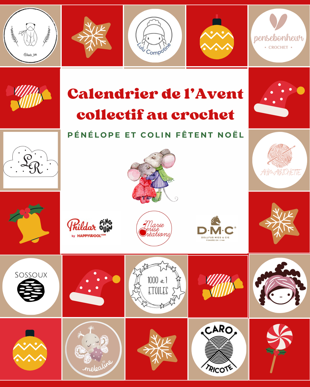 KIT CROCHET : Calendrier de l'Avent Pénélope et Colin fêtent Noël - 24 patrons