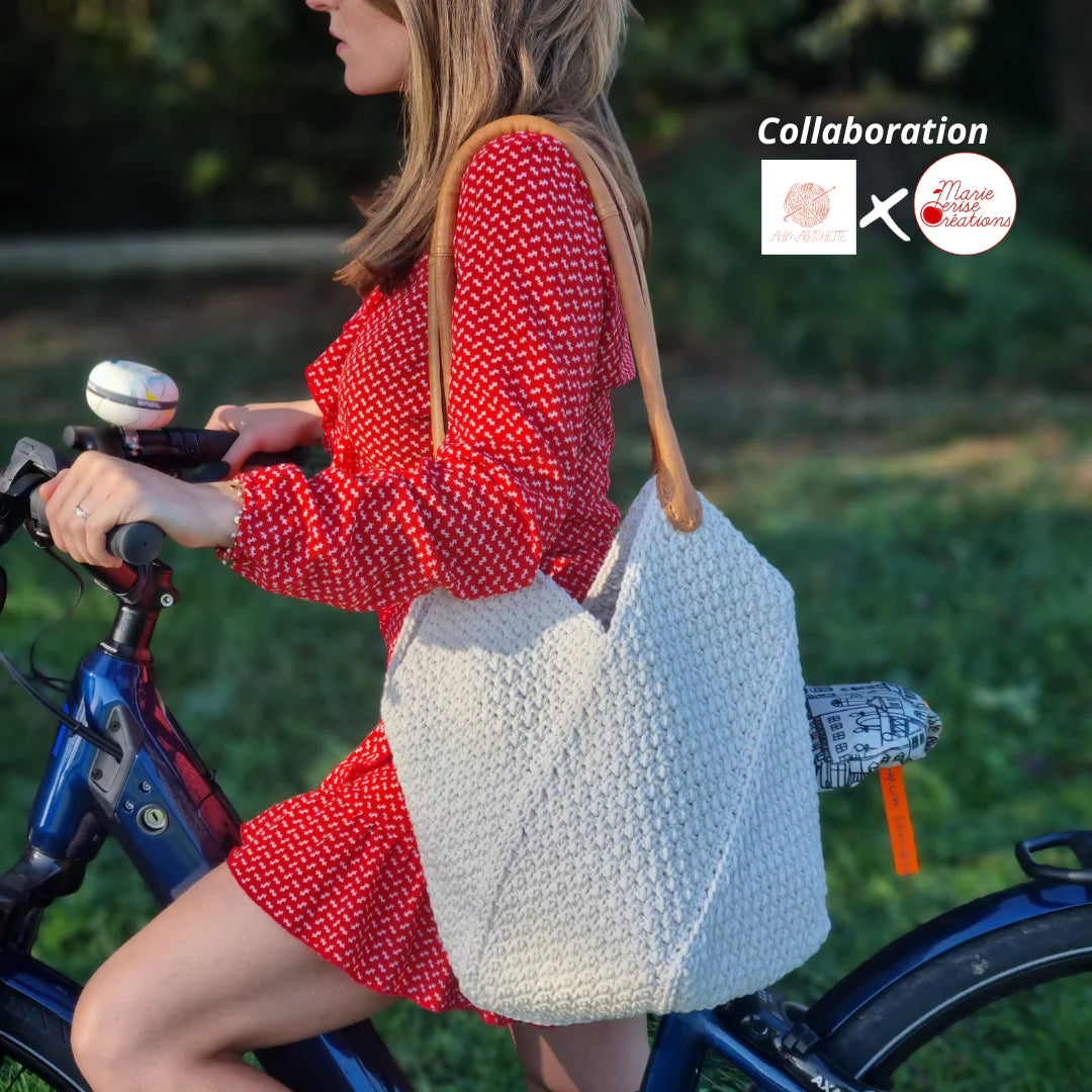 KIT CROCHET : LE GRAND SAC BEATRICE UNICOLORE ANSES CUIR VERITABLE MUUD - NIVEAU DEBUTANT AVANCE
