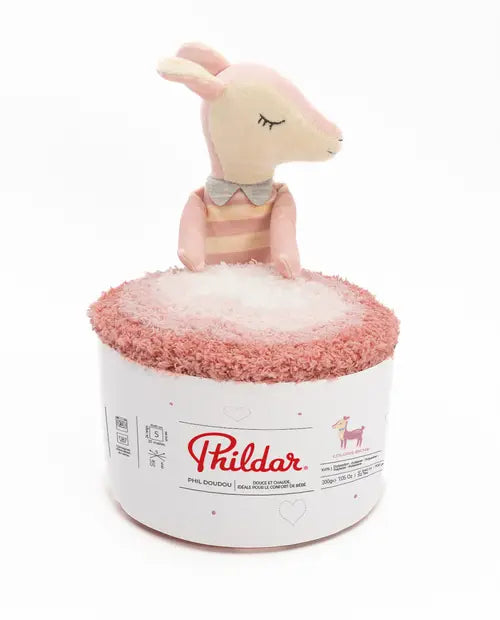 KIT TRICOT COUVERTURE BEBE PHILDAR  : PHIL DOUDOU 200G BICHE + DOUDOU ROSE LA BICHE - NIVEAU FACILE