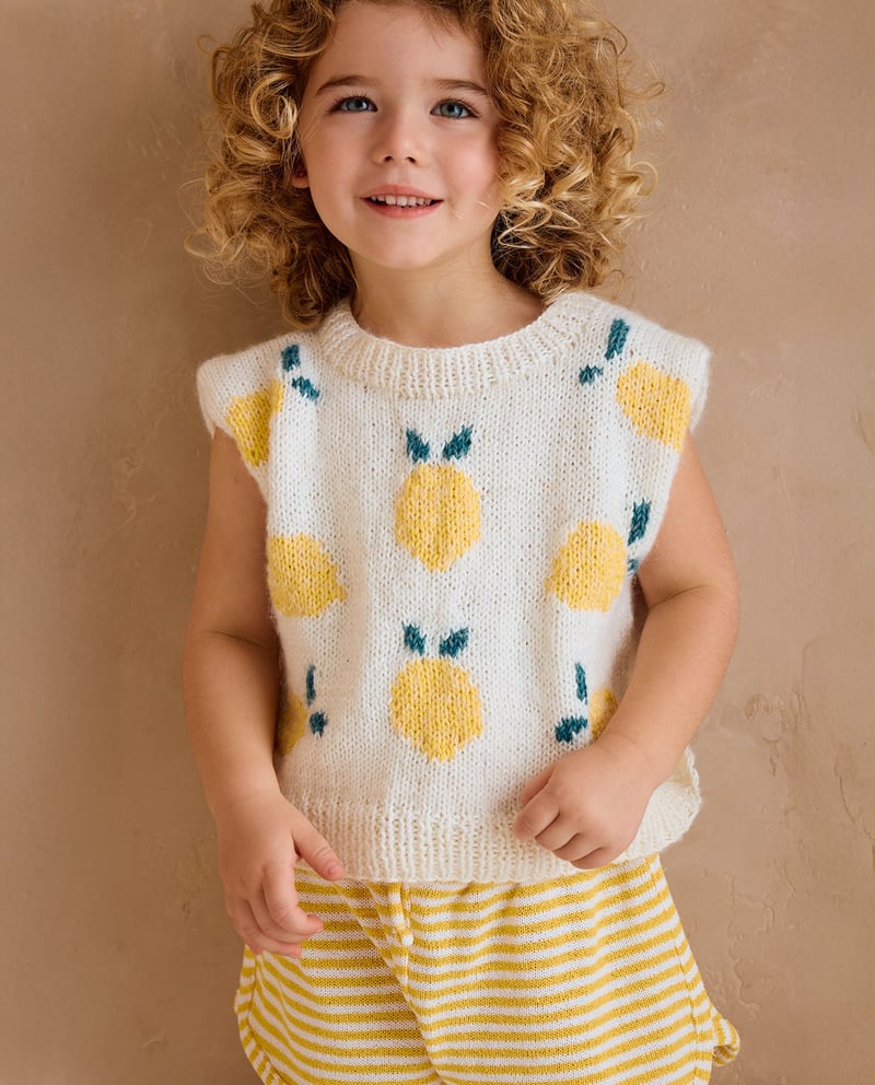 Patron pdf tricot Phildar : Modèle Enfant Pull Débardeur FRIDA Citrons