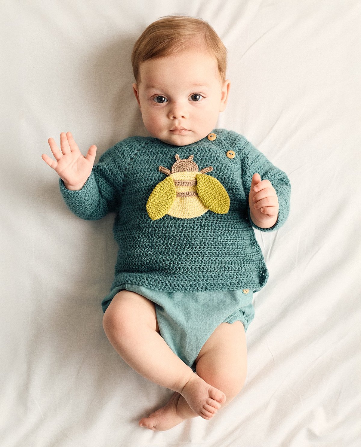 Patron PDF Crochet Phildar : le pull bébé LEONOR en phil Superbaby et Coton 3