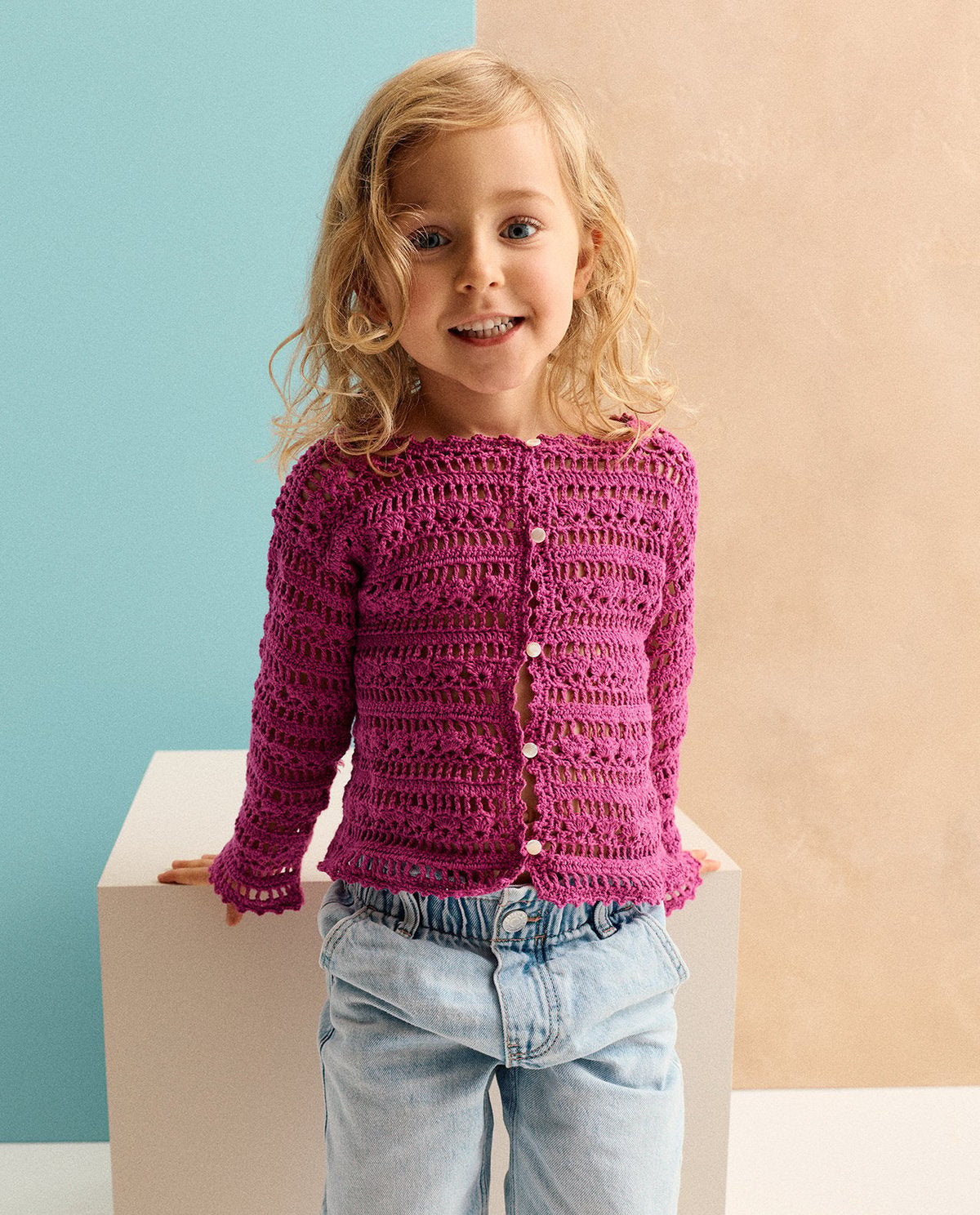Kit Crochet Phildar : le gilet fille MYRTHE en phil Soft Cotton