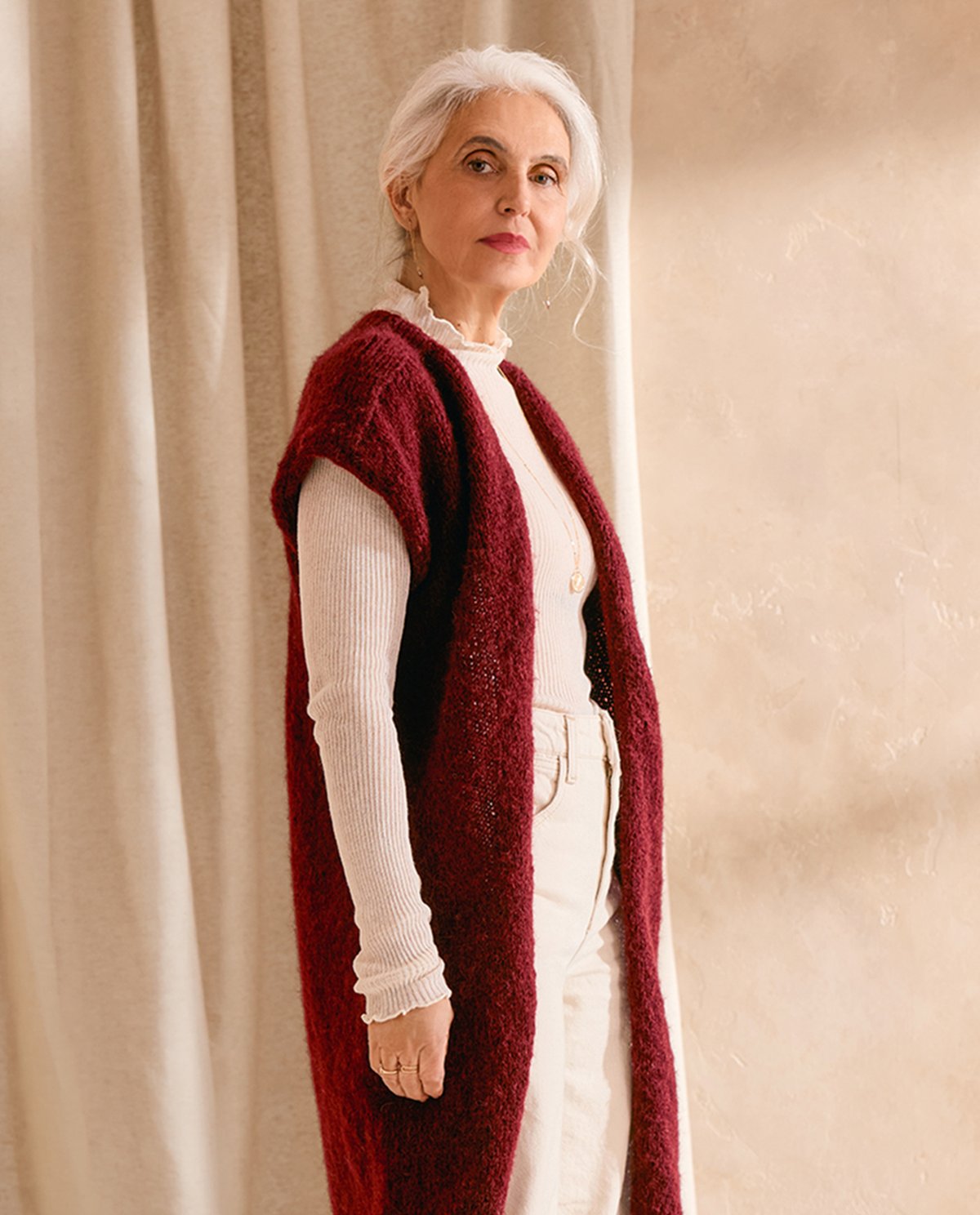 Patron PDF Tricot Phildar : Modèle Long Gilet ROSA en phil Givre - Niveau Intermédiaire