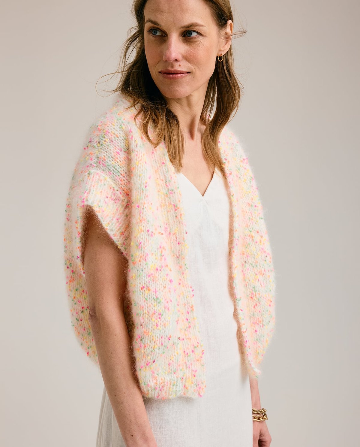 Patron PDF Tricot Phildar : Modèle gilet femme LEONY en Phil Mohair Dots - Facile