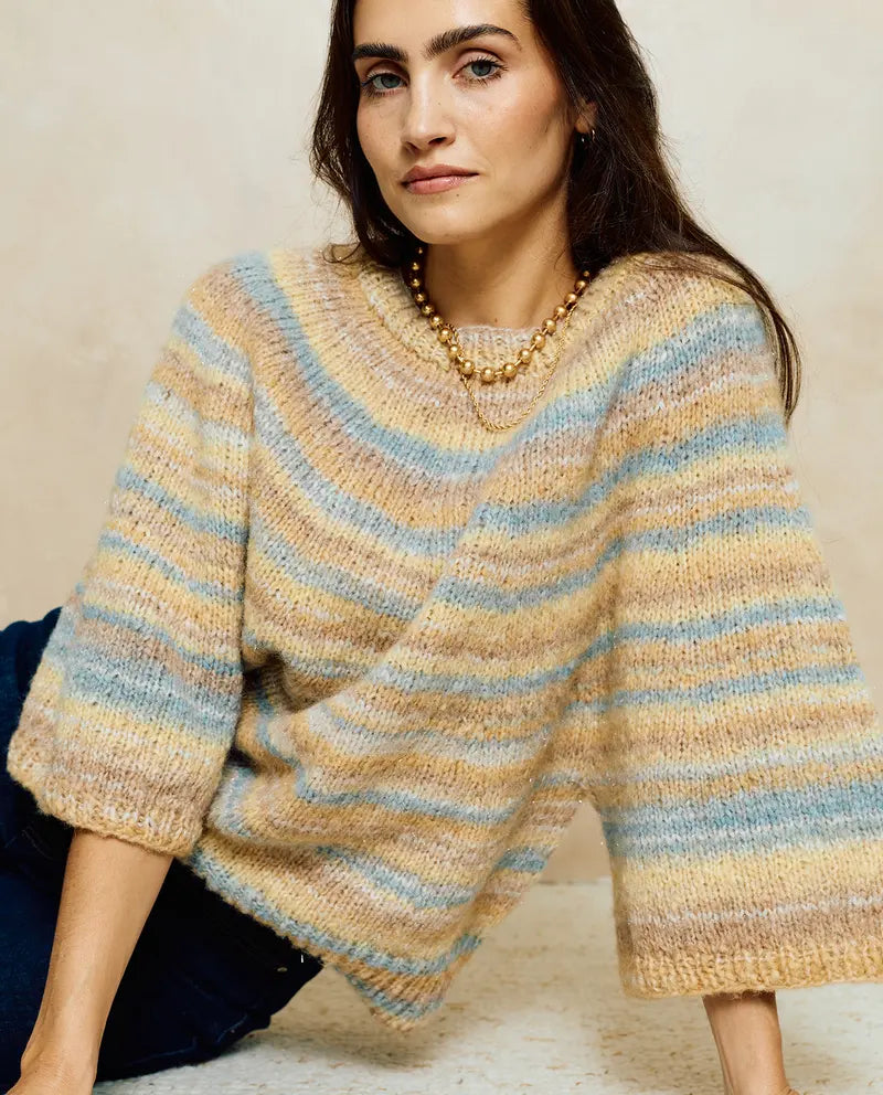 Patron PDF Tricot Phildar : Modèle femme pull BELLA en phil givre soleil bleu