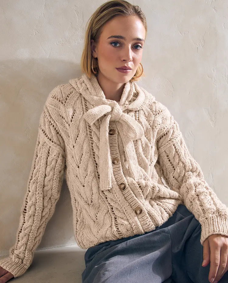 Patron PDF Tricot Phildar : Modèle femme gilet et capuche CYBELLE - Phil mérinos 6 - Intermédiaire