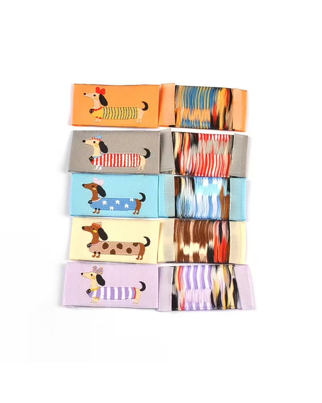 Lot de 5 Patchs Étiquettes à coudre Chien Teckel - 4cm x 2cm