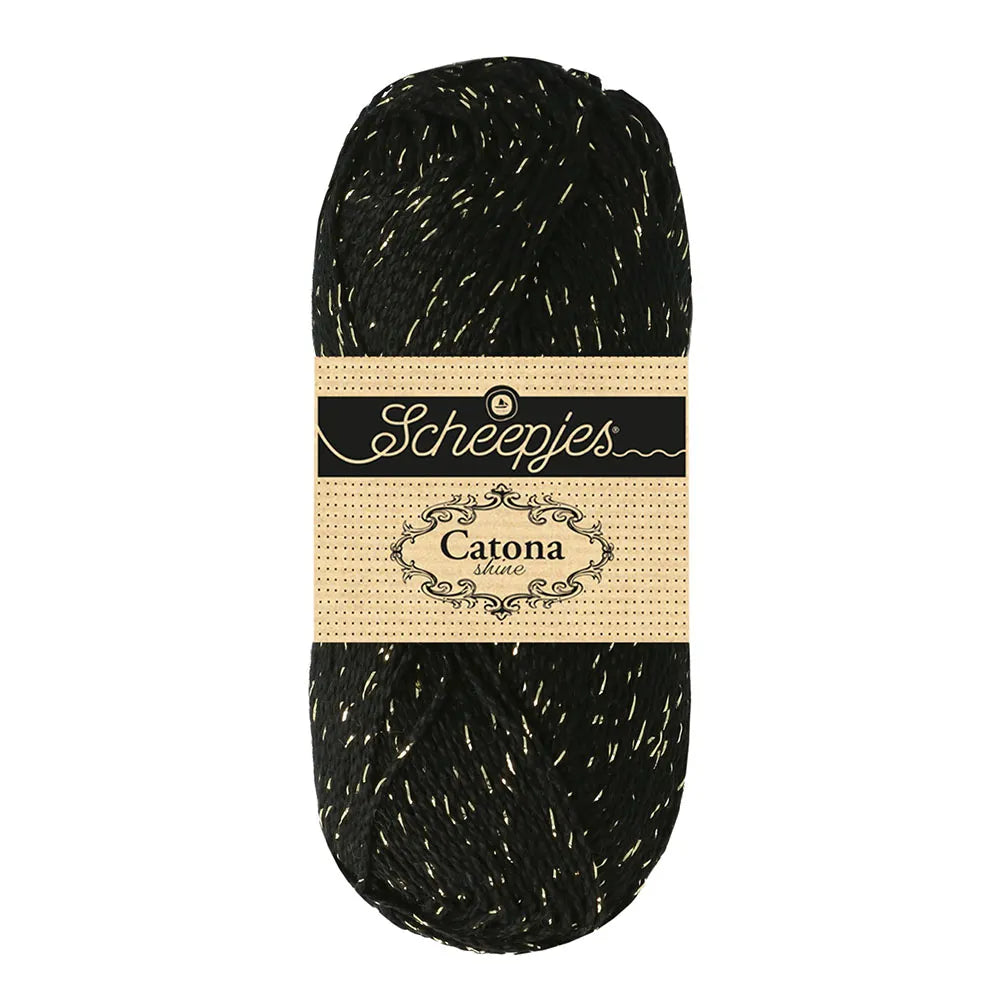 Scheepjes - Coton Mercerisé Catona Shine 50g - 110 Jet Black Gold Noir Doré