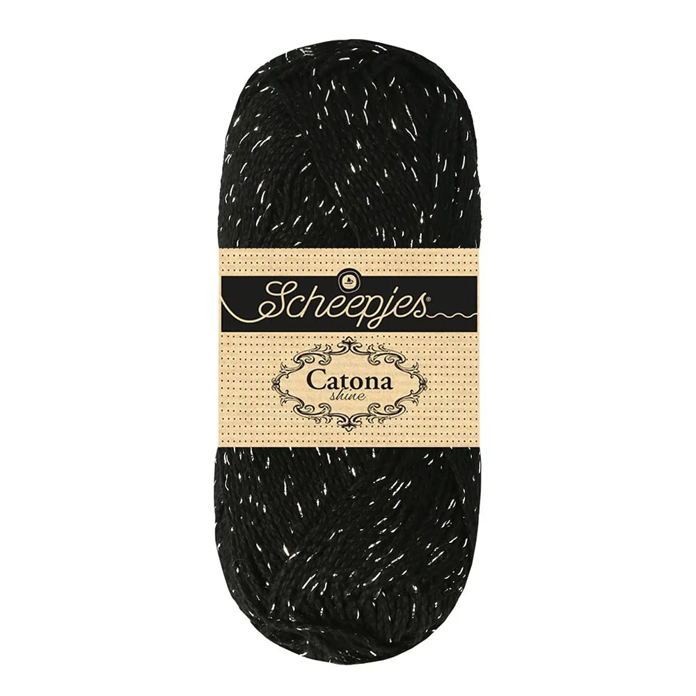 Scheepjes - Coton Mercerisé Catona Shine 50g - 110 Jet Black Silver Noir Argenté