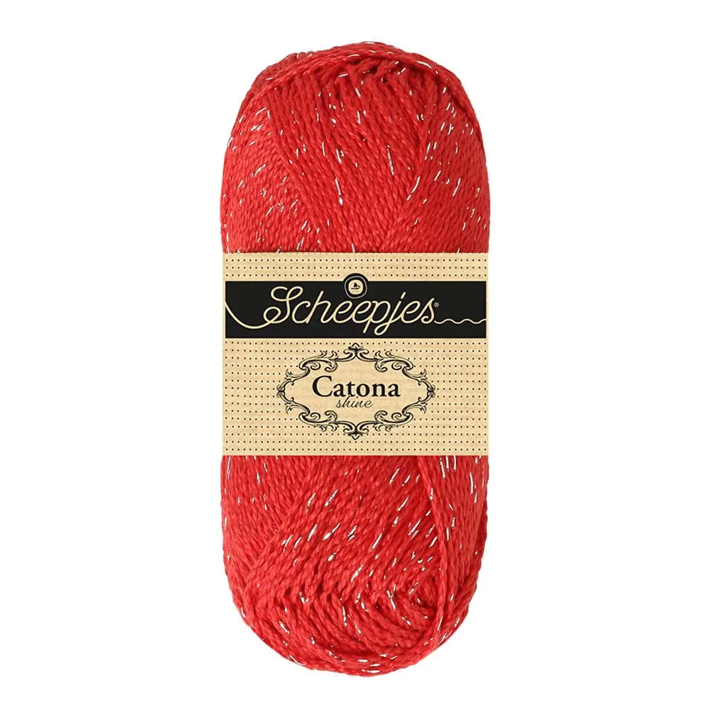 Scheepjes - Coton Mercerisé Catona Shine 50g - 115 Hot Red Silver Rouge Argenté