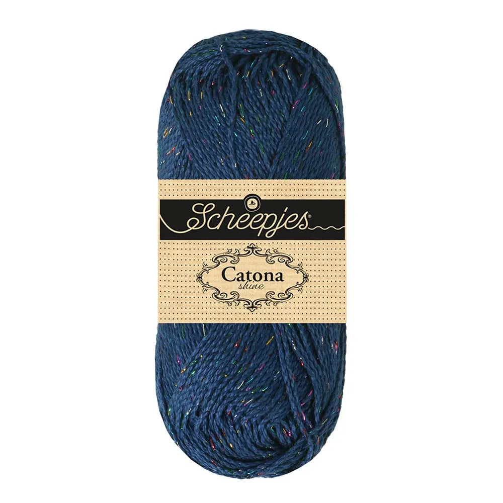 Scheepjes - Coton Mercerisé Catona Shine 50g - 527 Midnight Rainbow Bleu Nuit Arc en Ciel