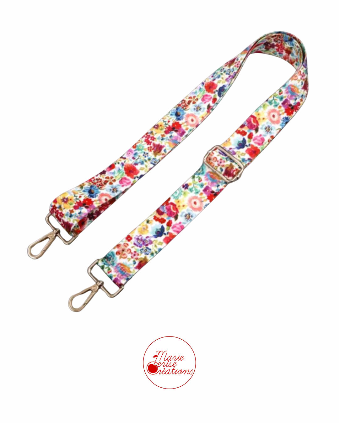 Bandoulière de Sac FLORA - Sangle Motif Fleuri 3,8 cm - mousqueton pivotant doré