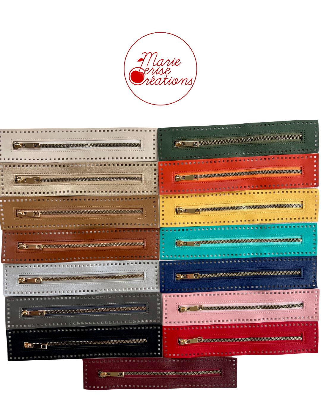 Fermeture éclair simili cuir percé 22cm sac et trousse crochet 15 coloris