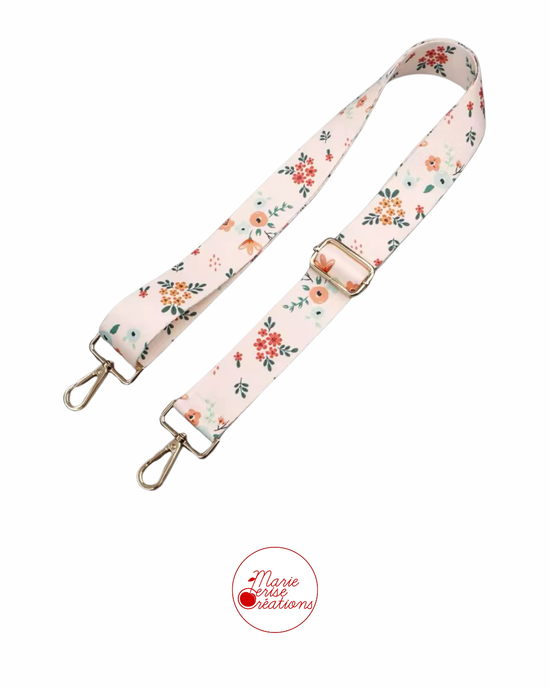 Bandoulière de Sac PEACH - Sangle Motif Fleuri 3,8 cm - mousqueton pivotant doré