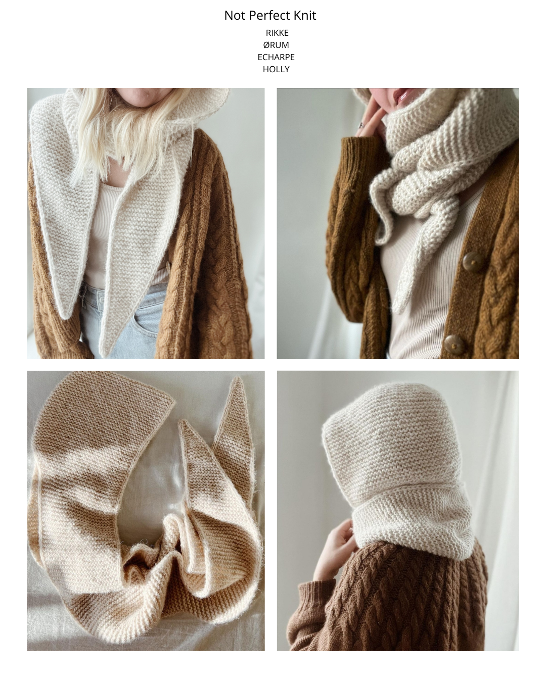 2 écharpes à Capuche Tricotées Pour Femmes - Chapeau Et écharpe 2 En 1 - En Polyester Doux - Couleurs Blanc Cassé Et Noir - Pour L'hiver Et Outdoor