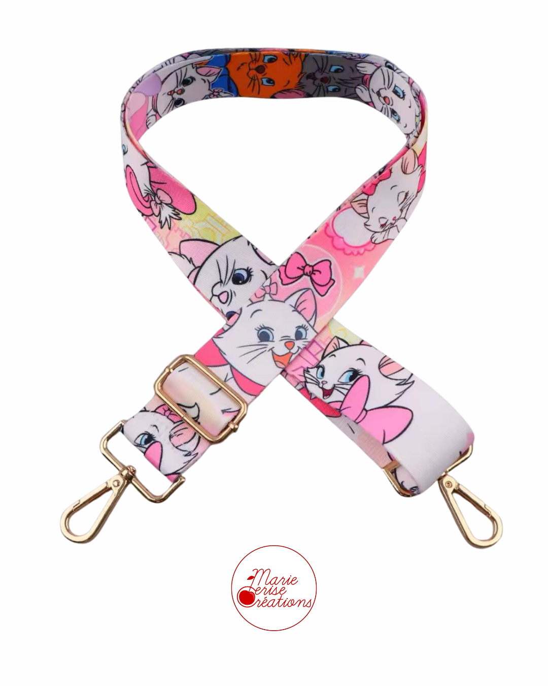 Bandoulière de Sac Disney LES ARISTOCHATS - Sangle à Motifs Largeur 3,8 cm - Mousqueton pivotant doré
