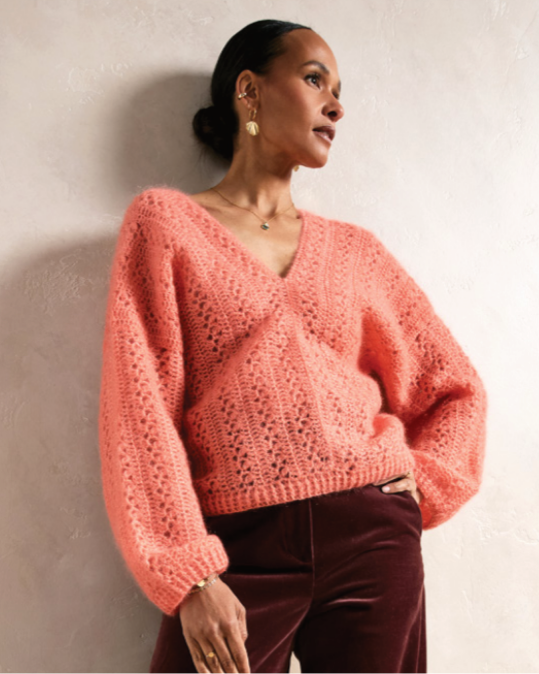 Patron PDF Crochet Phildar :modèle femme le pull AISSA en phil mohair soie
