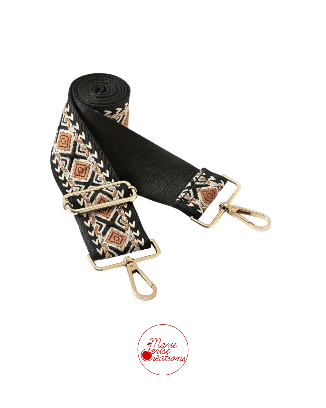 Bandoulière de Sac AMBRE - Sangle à Motifs Largeur 5 cm - Mousqueton pivotant doré