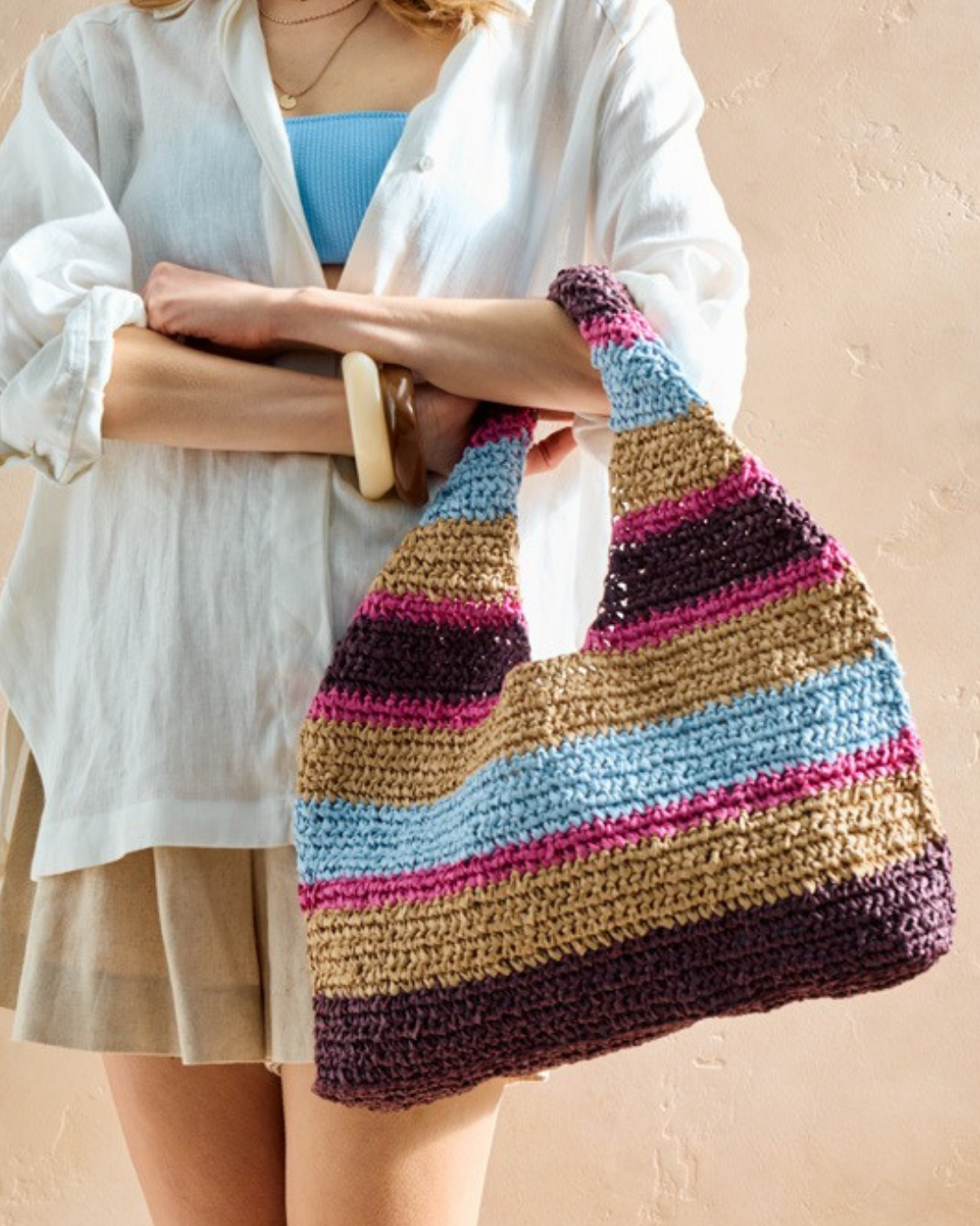 Kit Crochet Phildar : le sac rayé NAZARINE en phil Raphia Ruban - Facile