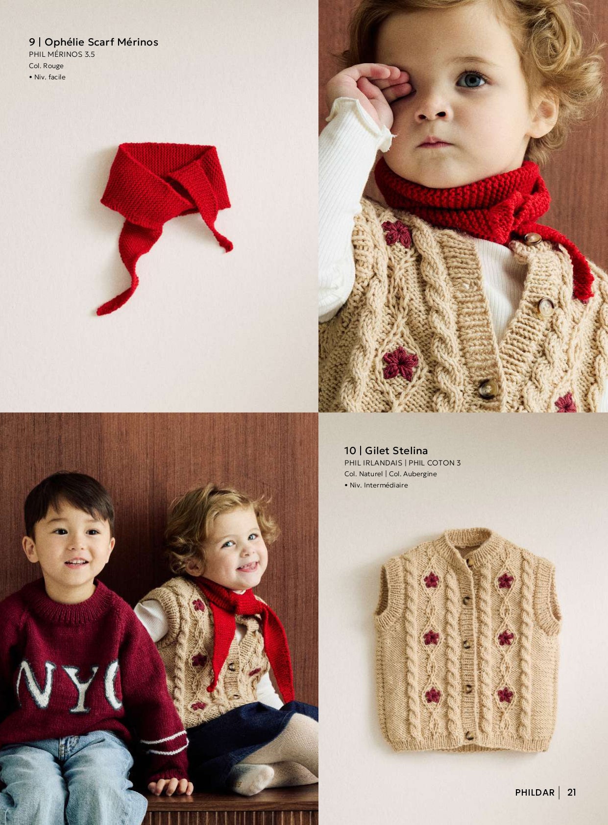 Patron pdf tricot Phildar : Modèle Enfant L'écharpe SCARF OPHELIE en Phil Mérinos 3.5 Facile