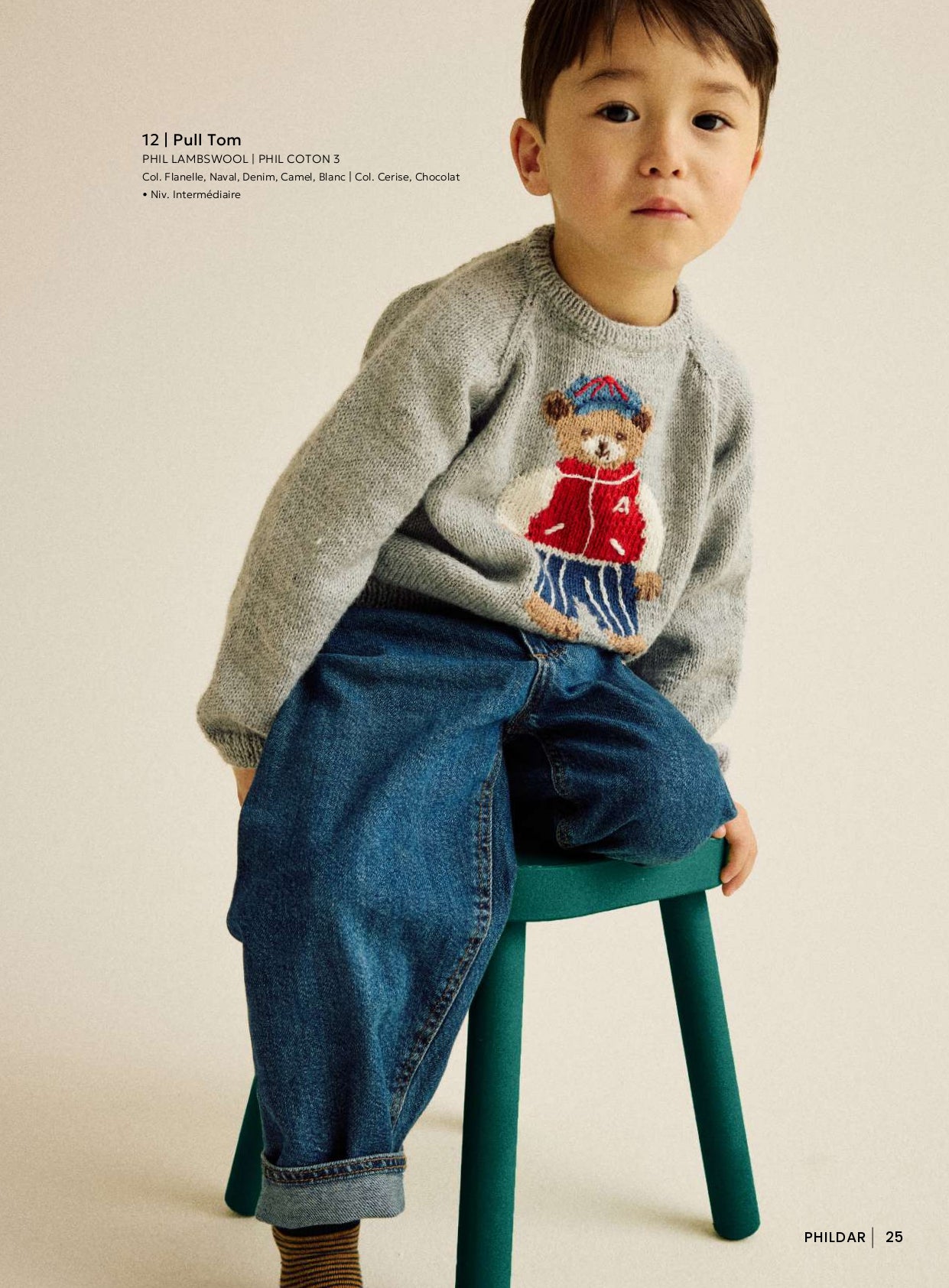 Patron pdf tricot Phildar : Modèle Enfant Le Pull TOM en Phil Lambswool Intermédiaire