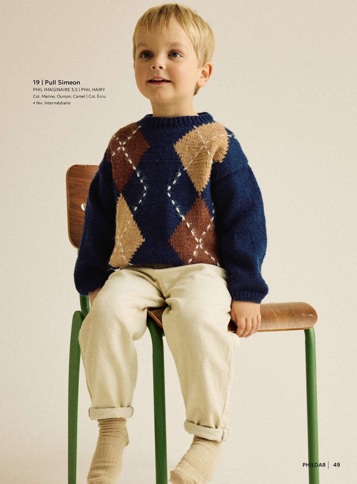 Patron pdf tricot Phildar : Modèle Enfant Le Pull SIMEON en Phil Imaginaire 3.5 Intermédiaire