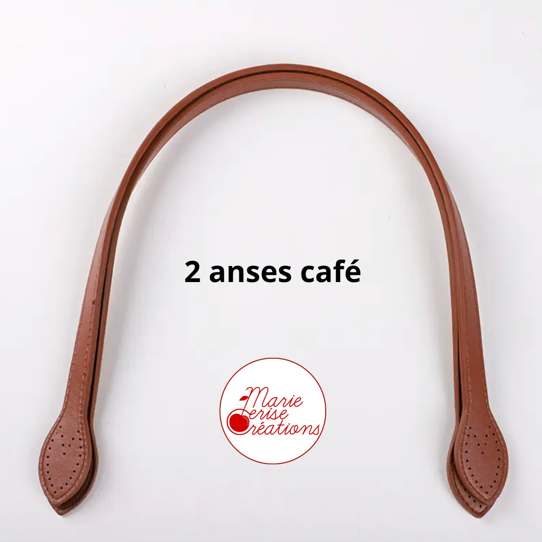PAIRE DE 2 ANSES DE SAC A COUDRE SIMILI CUIR CAFE OU CAMEL