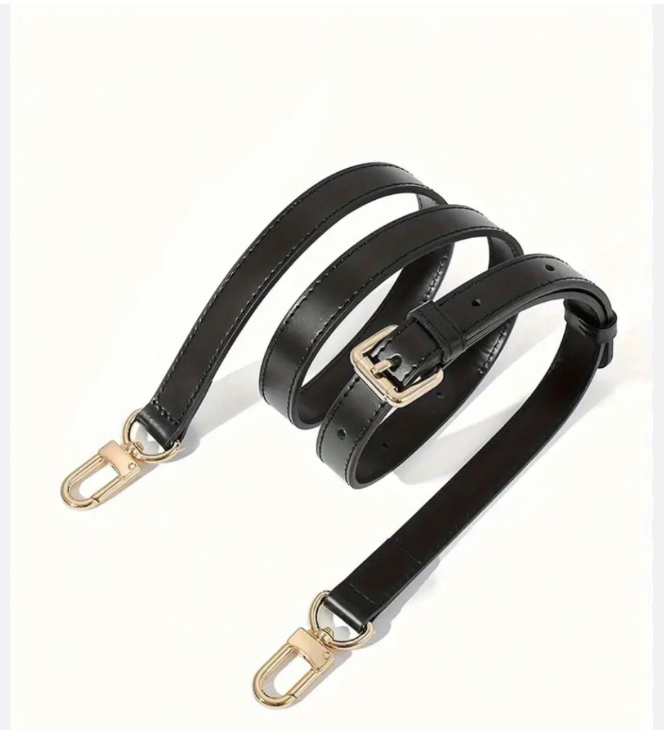 Bandoulière de Sac CHARLIE - Simili Cuir PU noir - Mousqueton Pivotant Doré