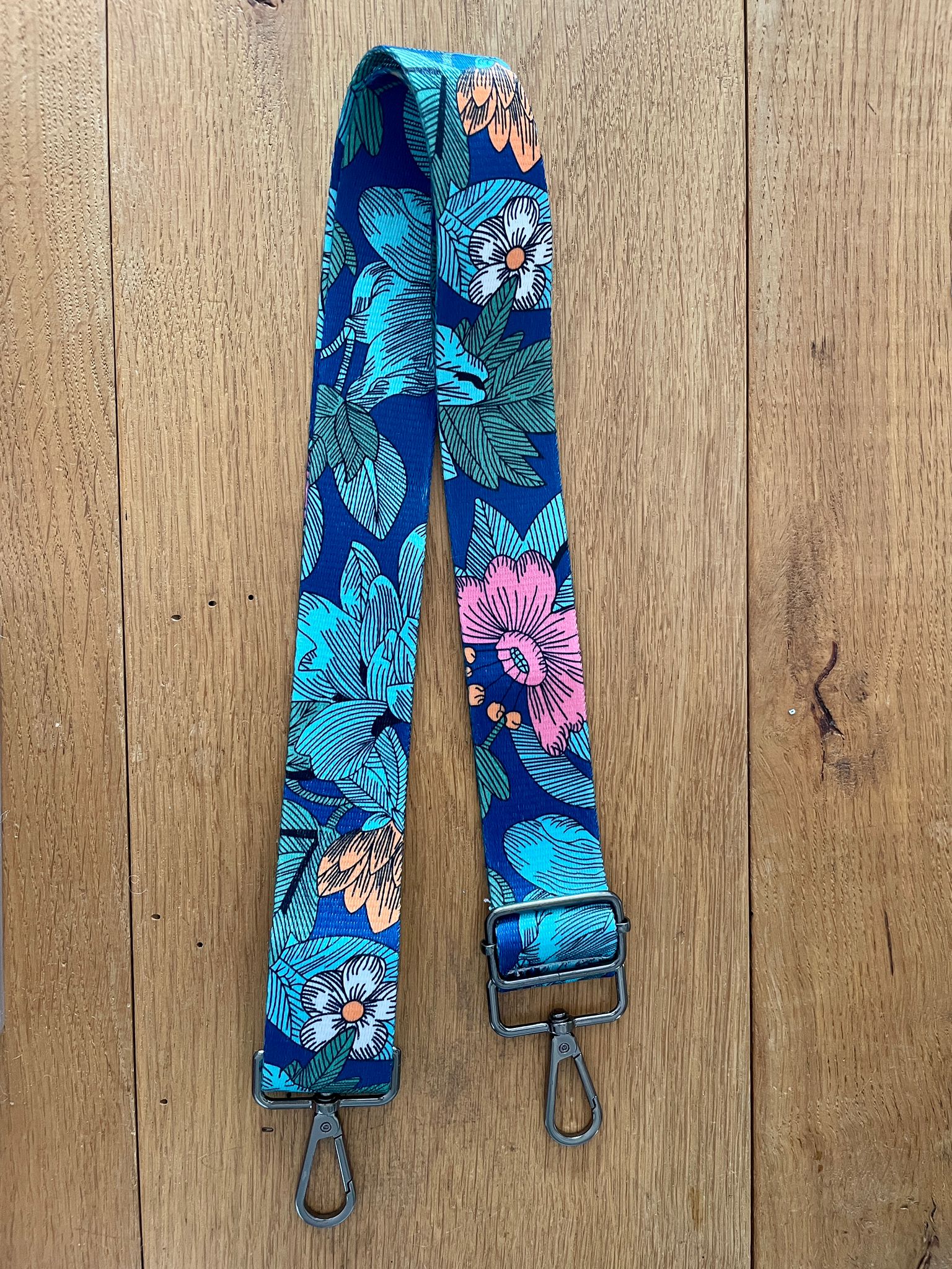 Bandoulière de Sac ANGELE - Réglable Sangle Tissée Fleurie Bleu