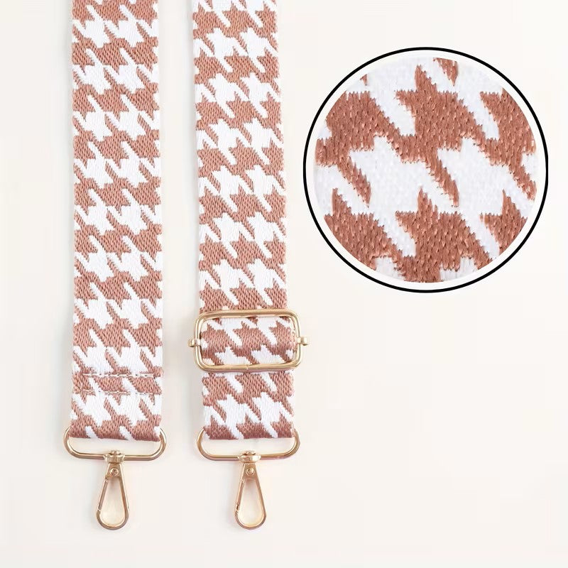 Bandoulière de Sac CHARLIE - Sangle Motifs Pied de Poule Largeur 3,8 cm - Mousqueton pivotant doré