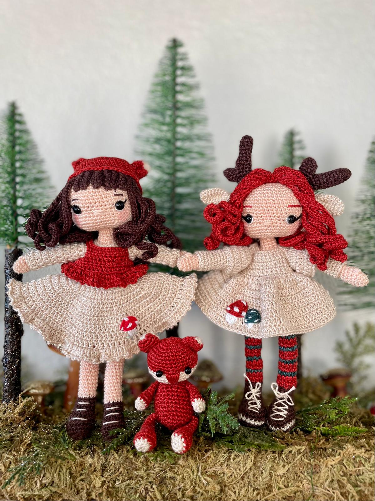 Kit Micro Crochet 2 Poupées : la Fille Cerf et la Fille Renard & son doudou - Hillyumak