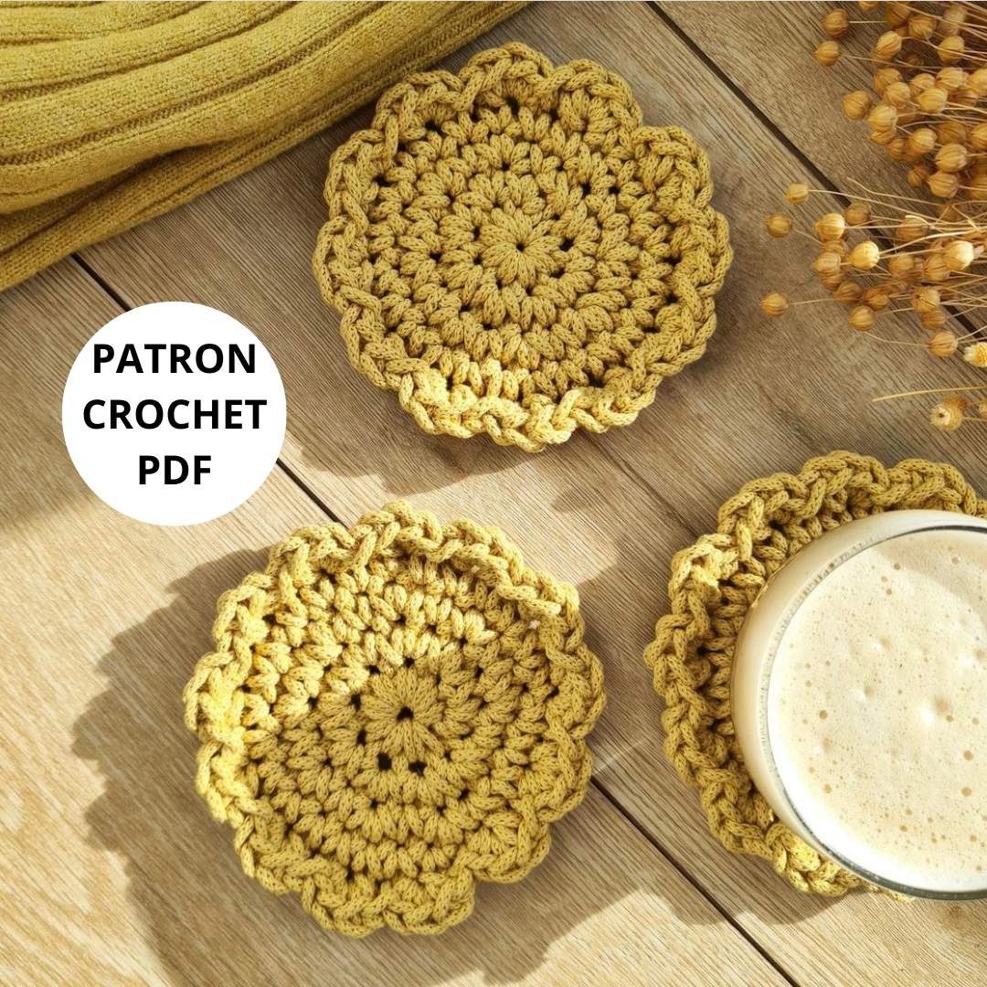 PATRON CROCHET PDF GRATUIT : Flower Coasters - Niveau Débutant