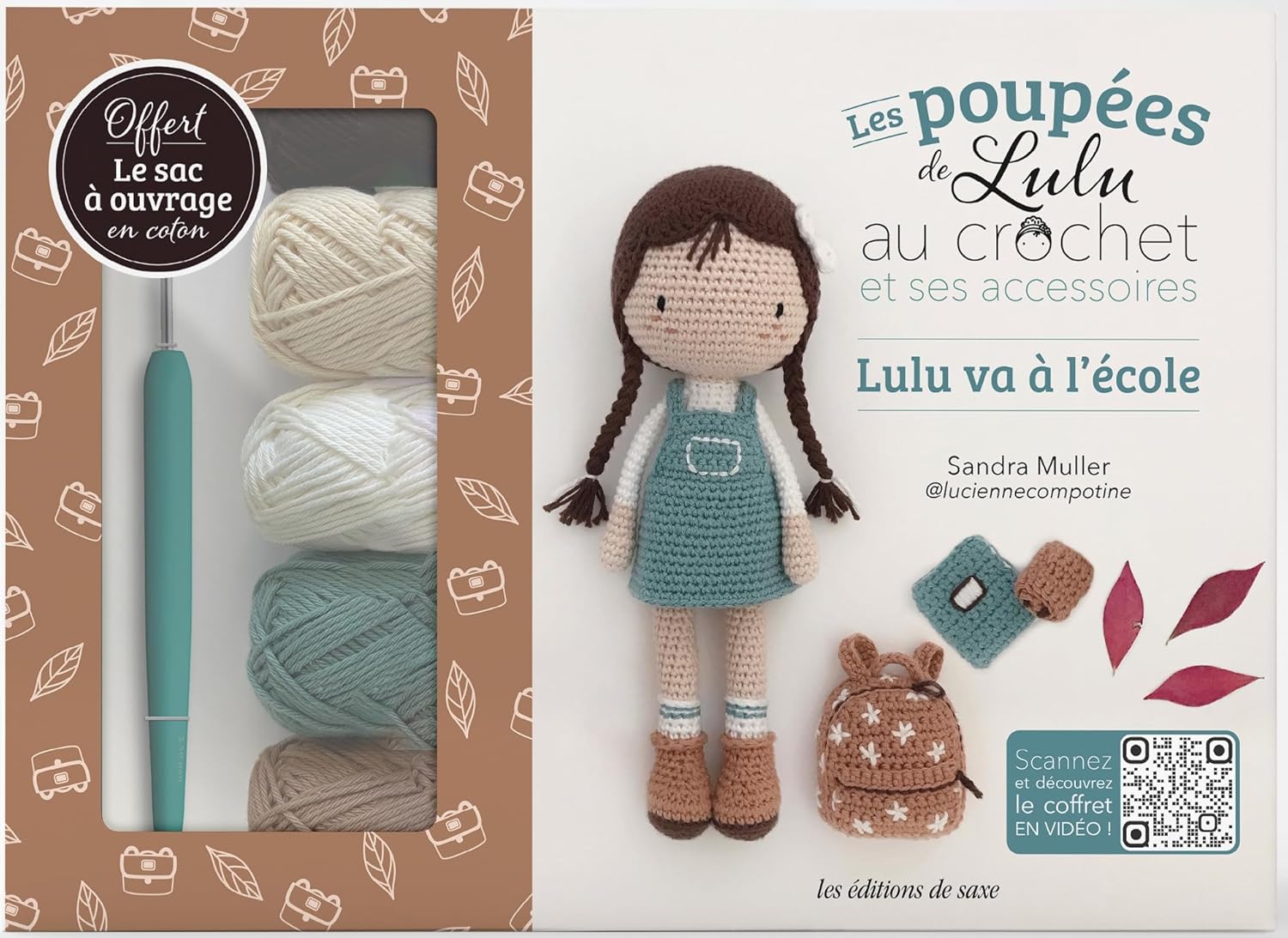 LES EDITIONS DE SAXE : LULU VA A L'ECOLE - COFFRET LES POUPEES DE LULU AU CROCHET ET SES ACCESSOIRES @luciennecompotine