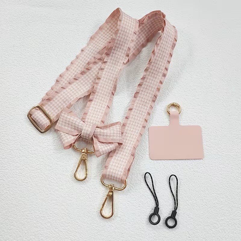 Bandoulière de Sac et Téléphone ROSA - Sangle Vichy Rose Largeur 2.5 cm - Mousqueton pivotant doré